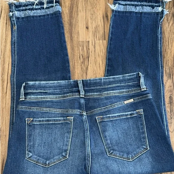 KANCAN WOMENS straight ankle, high rise, distressed hem, dark blue denim Jeans - Picture 3 of 7